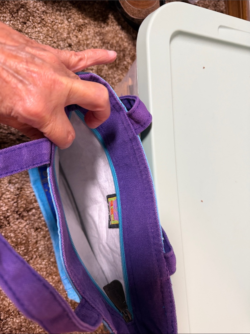 Laurel Burch Purple and Teal Cat Canvas Tote - Picture 3 of 3